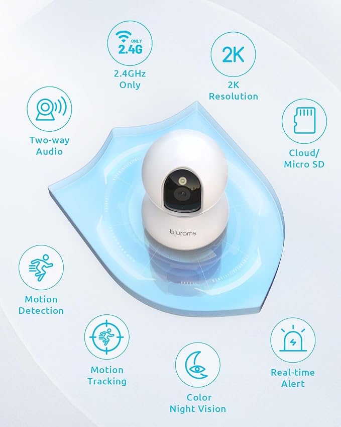 blurams Indoor Cameras for Home Security, 2K Pet Camera with Phone App, 5GHz/2.4GHz Dual-Band, 360° PTZ Indoor Cameras, 2-Way Talk, Motion Tracking, 4Pack