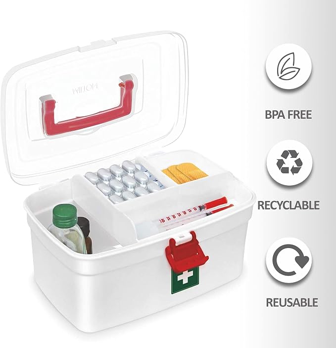 Milton First Aid Box Empty, Lockable Medical Storage Box for Medicines | Milton Medicine Storage Box Empty, Lockable First Aid Box for Medication
