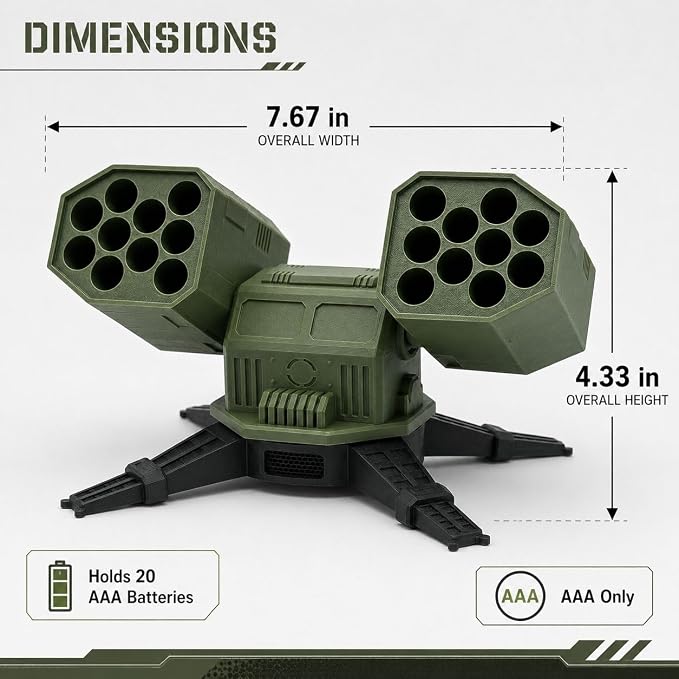Rotatable Missile Launcher Desk Organizer - Multifunctional Pen Holder and AAA Battery Storage (Holds 20 AAA), Tactical Military Desk Accessory, Office Decor Gift for Men Geeks Gamers