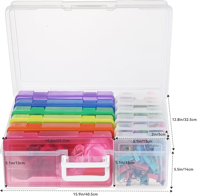 Plastic Storage Box Arts Plastic Container (6Medium Color+ 6Small Clear) | Multifunctional Design,Stackable,Clear,Versatile Organization,Space-Saving,Durable,Dust Protection