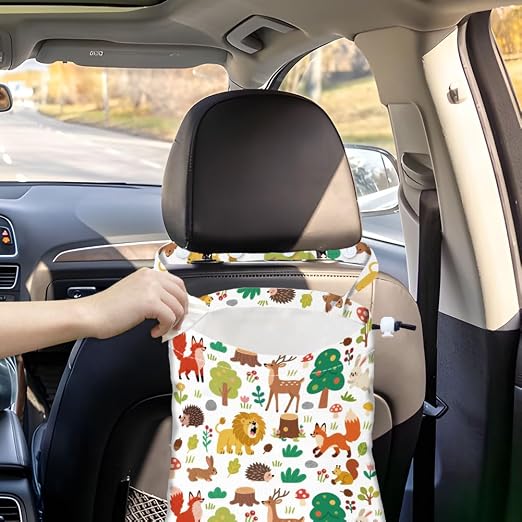 Plants Animals Strap Drawstring Car Trash Bag Hanging Garbage Bag with Snap Buttons Car Back Seat Trash Storage Portable Dustbin Vehicle Trash Can Bag for Vehicle Accessories Travel Camping