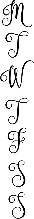 Days of the Week Initials 2" tall Labels | Home Organization | Die Cut Vinyl Decals | Black Fancy Font (Stickers Only)
