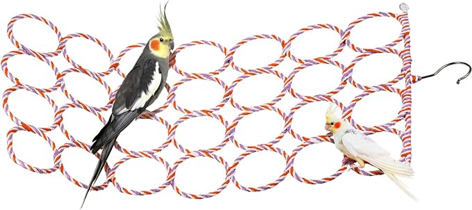 Yopay 4 Pack Parrot Bird Swing Hanging Toys, Rat Climbing Ladder Rope Perch, Net Toy for Cage, Mouse, Mice, Parakeets Cockatiels Conures Lovebirds, Multiple Purpose Scarf Hanger