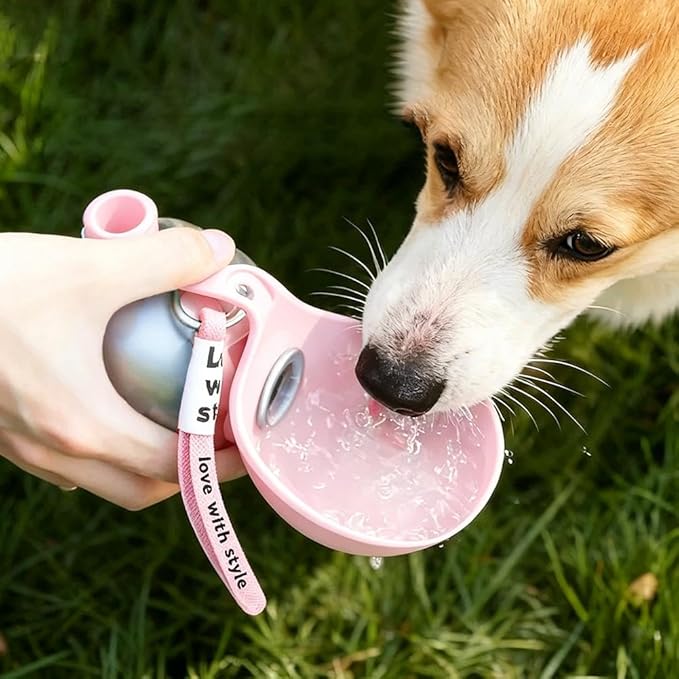 Portable Dog Water Bottle - Foldable Pet Water Bottle for Dogs,2 in 1 Stainless Steel DogWater Dispenser Portable for Small Dog Walking, Hiking & Travel, Leak-Proof & Spill Proof Compact Dogs Travel