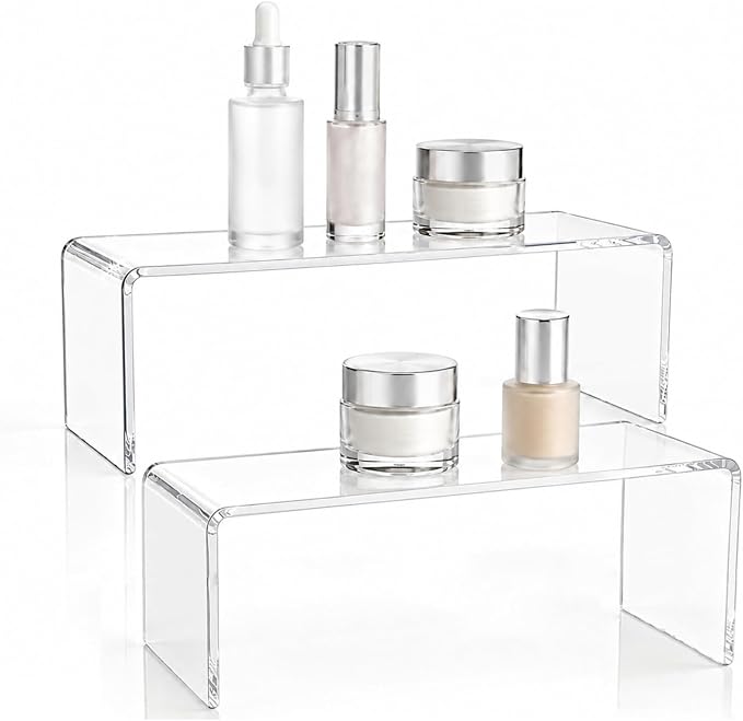 2 Pack Acrylic Medicine Cabinet Organizer Clear Shelves 2 Large | Includes 2 Large 11.4 x 3 x 5.1 Inch Bathroom Shelves with 2 Non Slip Pads for Vanity RV and Cabinet Storage