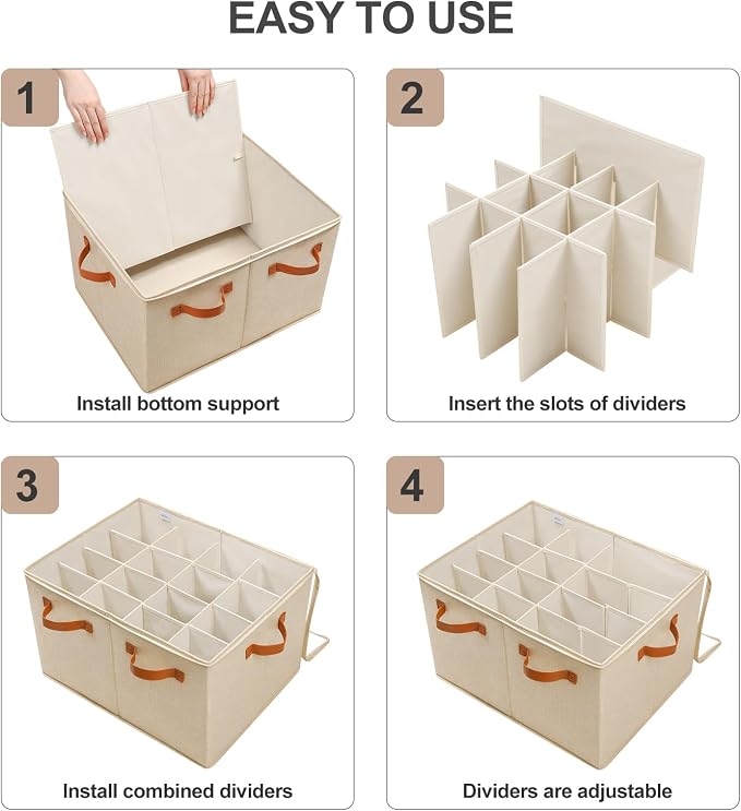 Shoe Organizer for Closet, Foldable Shoe Box with Adjustable Dividers and Clear Cover, Space Saving Shoe Storage Organizer Cabinet with Reinforced Handles, Fits 16 Pairs TP09J