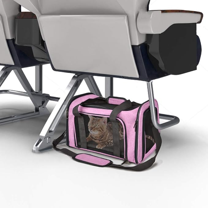 Henkelion Pet Carrier for Small Medium Cats Dogs Puppies up to 15 Lbs, TSA Airline Approved, Soft Sided, Collapsible Travel - Pink (Pack of 2)