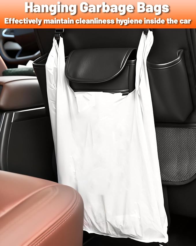 2 Pack Leather Car Backseat Organizer with Foldable Table Tray | Garbage Bag Hook, Protector Kick Mats for Kids, 8 Large-Capacity Pocket, Universal Car Seat Protector for Kids, Pets & Travel