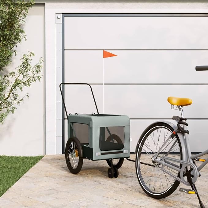 Pet Bike Trailer for Small Dogs, Foldable Bicycle Cargo Trailer with Iron Frame and Oxford Fabric, Includes Mesh Windows, Reflectors and Flag for Safety
