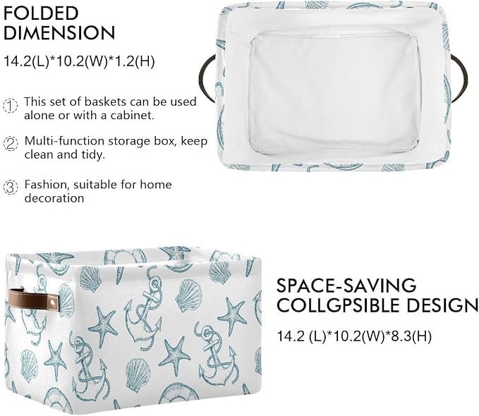 Coastal Anchor Nautical Theme Storage?Basket?Fabric?Laundry?Baskets Starfish Summer Beach Storage?Boxes?Organizer?Bag?for?Baby?Cloth?Dog?Toy?Book?Storage?Cubes?Shelf?Closet?Bins?16¡Á12¡Á8?Inches