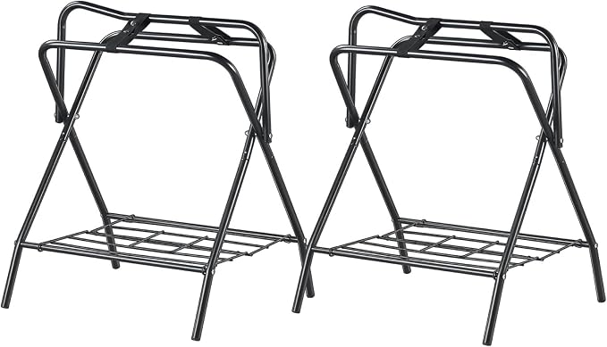 VEVOR Folding Saddle Rack, 2 Packs Freestanding Horse Saddle Stand, Portable Horse Blanket Holder, Heavy Duty Steel Saddle Rack for English & Western Saddles, Tack Storage, 28 x 19 x 37.5 in, Black