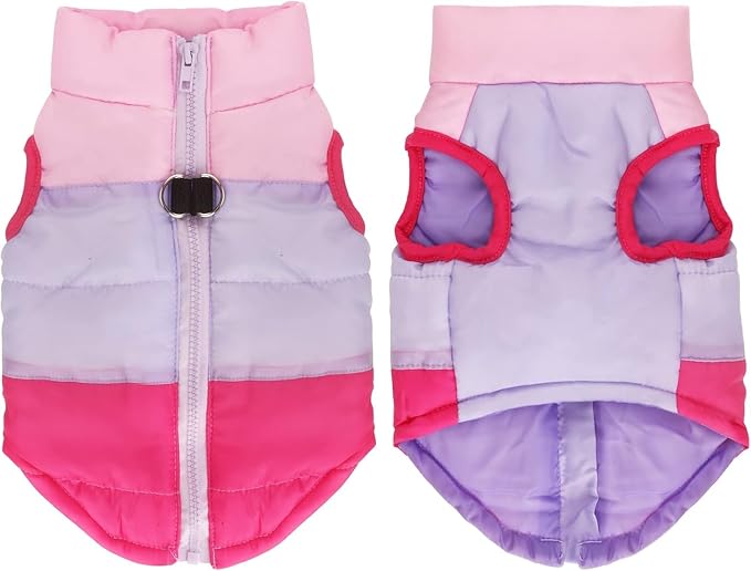 Idepet Pet Dog Cat Coat with Leash Anchor Color Patchwork Padded Puppy Vest Jacket Teddy Chihuahua Costumes Pug Cloth XS S M L(XX-Large,Rose Red)
