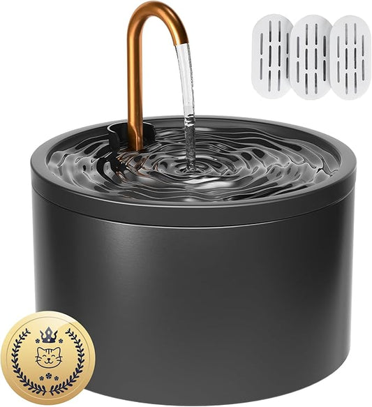 MISFANS Ceramic Cat Water Fountain - 2.1L/71oz - All-Ceramic Body & Pure Copper Water Spout - Non-Toxic - Automatic Pet Drinking Fountain Indoor with Ultra-Quiet Pump, and 3Pcs Filter & Sponge (Black)