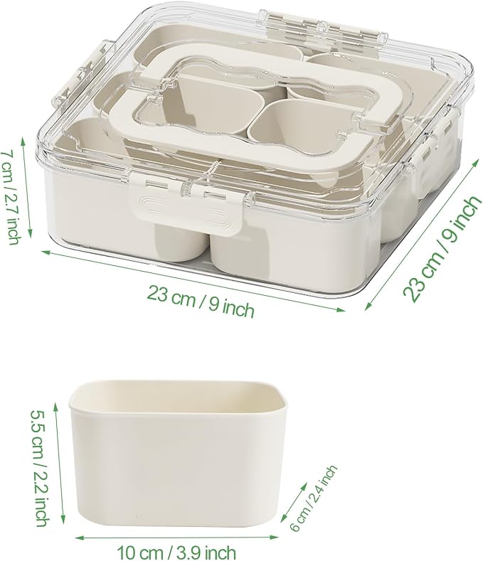 Small Snackle Box Snack Container with Lid, Divided Serving Tray Salad Bar | Portable Snack Platter Fruit Veggie Trays Snackele Box Containers for Charcuterie, Party, Snack, Nuts, Beach, Travel, Picnic