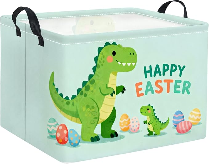 Rectangular Easter Basket Baby Girl Basket Fabric Storage Bin Organizer Box Room Decor(Easter Dinosaur)