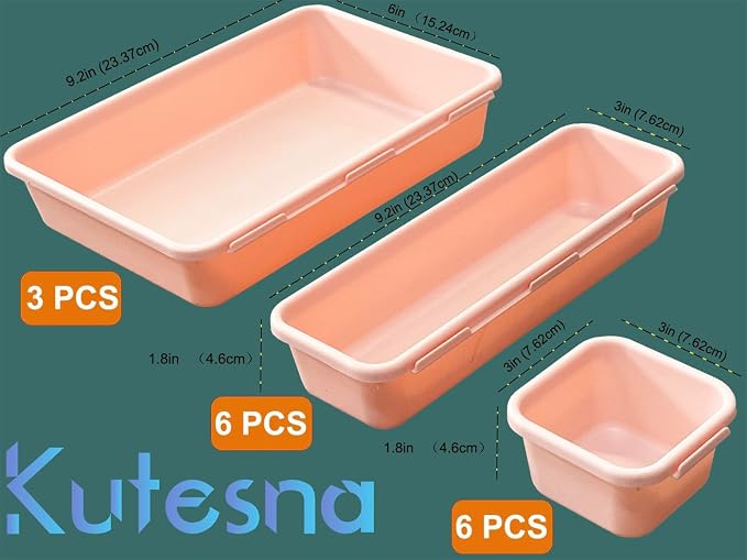 Kutesna 15 PCS Interlocking Desk Drawer Organizer Separator for Office,Bathroom,Kitchen,Makeup（Pink）