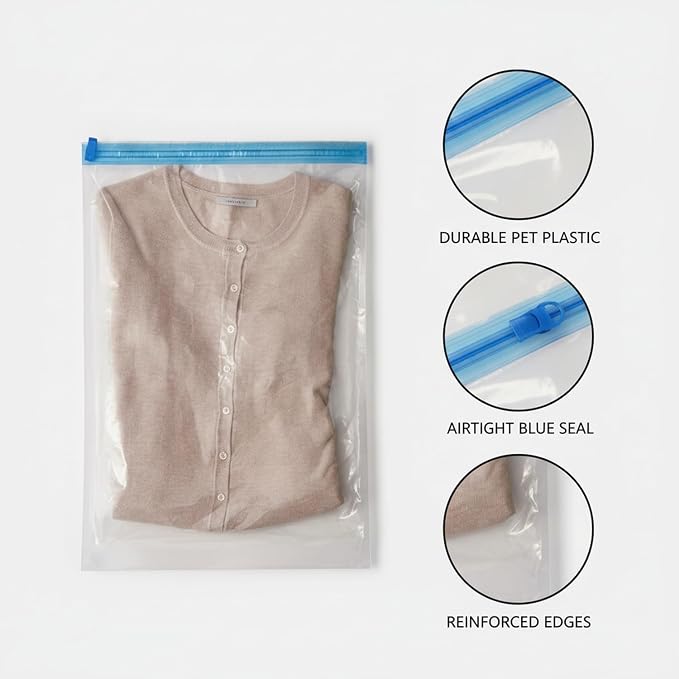 Hand Roll Vacuum Compression Bags, Pump-Free Space Saver for Travel and Storage, Durable PET Plastic Packing Organizers (1 PC)