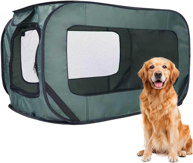 36 Inch Foldable Dog Kennel for Large Dogs, Portable Waterproof Pop-Up Pet Crate, Indoor Outdoor Travel Car Seat Kennel (Green)