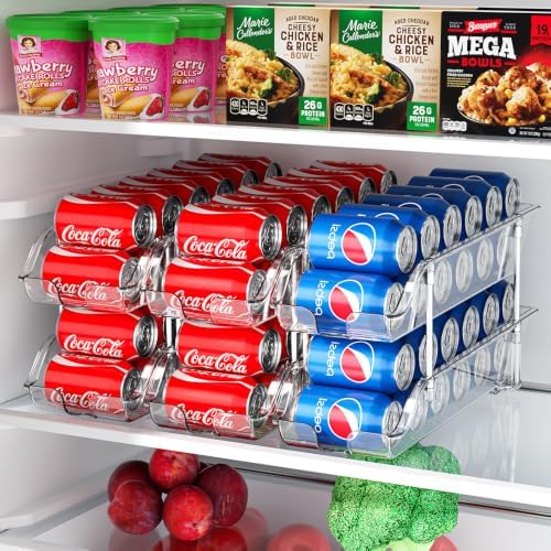 Sotfamily Stackable Soda Can Organizer for Pantry or Fridge, Holds 24 Cans | Heavy-Duty, Clear PET, Space-Saving Drink Organizer, Gravity Rolling, Pop can & Food can Dispenser/Storage/Container