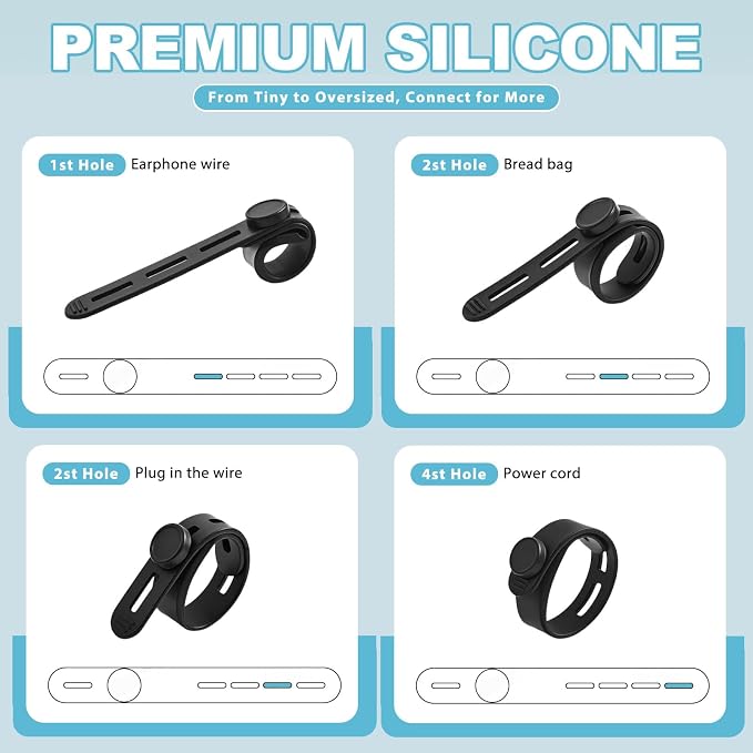 30 Pcs Cable Ties ，Silicone Cable Ties, Reusable Cord Organizer for Charger Cables, Hair Dryer, Home & Office, Flexible Cord Wraps for Electrical Wires (30 Pcs Cord Organizer)