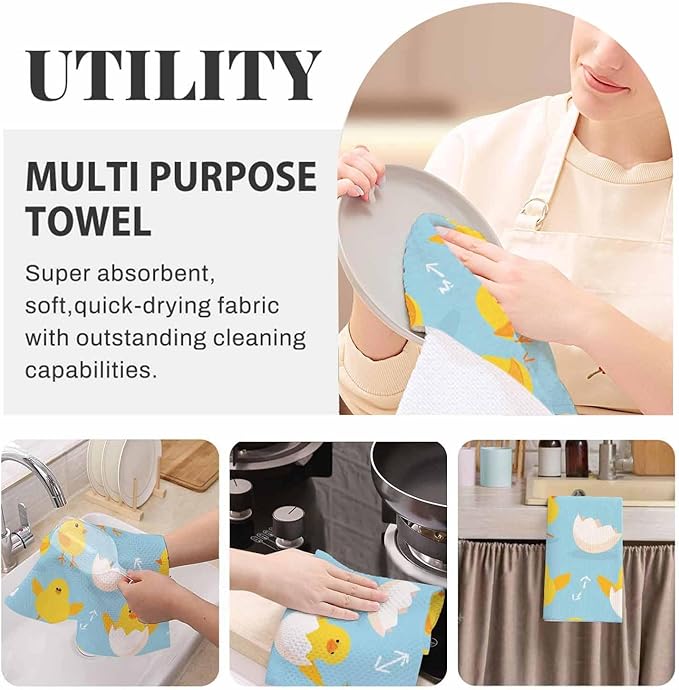 Little Chickens Kitchen Towels Set of 2 Cute Yellow Chicks Different Poses Dish Towels Absorbent Soft Hand Tea Bar Towels for Farmhouse Home Decor 16"X24"