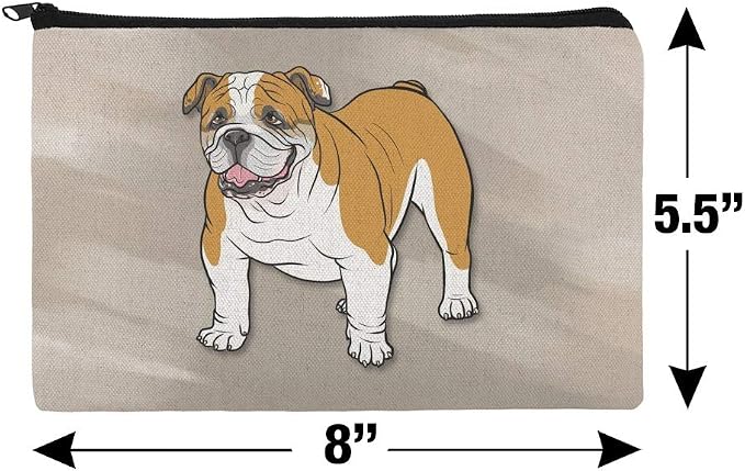 English Bulldog Pet Dog Pencil Pen Organizer Zipper Pouch Case