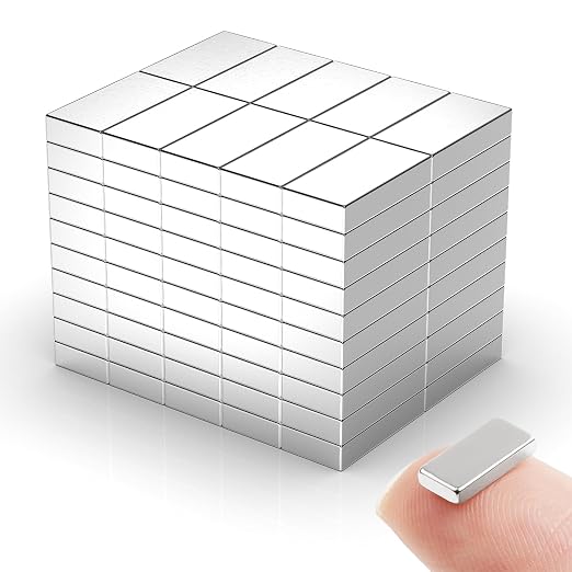 100 Pack 10x5x2 mm Rare Earth Neodymium Magnets | Powerful Small Strong Metal Rectangular Bar Magnetic Strip Magnet for Fridge Garage Kitchen Science Craft Office, Silver