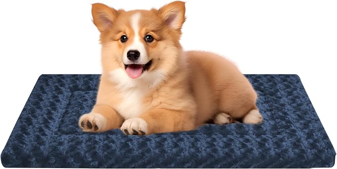 4 Pcs Washable Dog Bed Plush Orthopedic Outdoor Crate Mat with Non-Slip Bottom,Luxe Kennel Pad for Pets,Cozy Cage Cushion&Pet Sleeping Mattress Large Sized,Medium,Small Dogs,24 x 18 inch,Color Blend