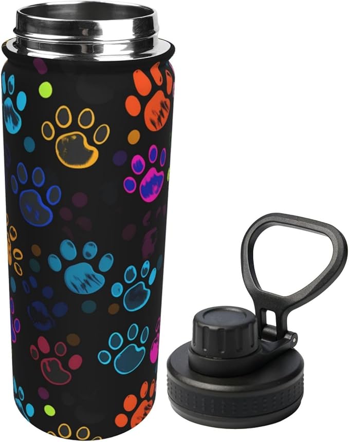 Colorful Dog Paw Print Water Bottle,18oz Sports Insulated Kettle for Cycling Gym Basketball Outdoor, Suitable as a Present