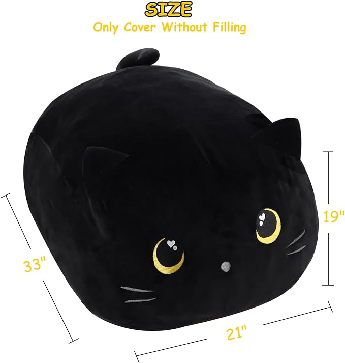 Stuffed Animal Storage Bean Bag Chair Cover for Cute Black Cat Large Beanbag Bedroom Décor Organizer Cover, No Beans