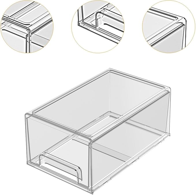 Stackable Storage Drawer Clear Organizer Box Bin Case with Dustproof Front Pull Drawer and PET Construction Suitable for Makeup Counter, L