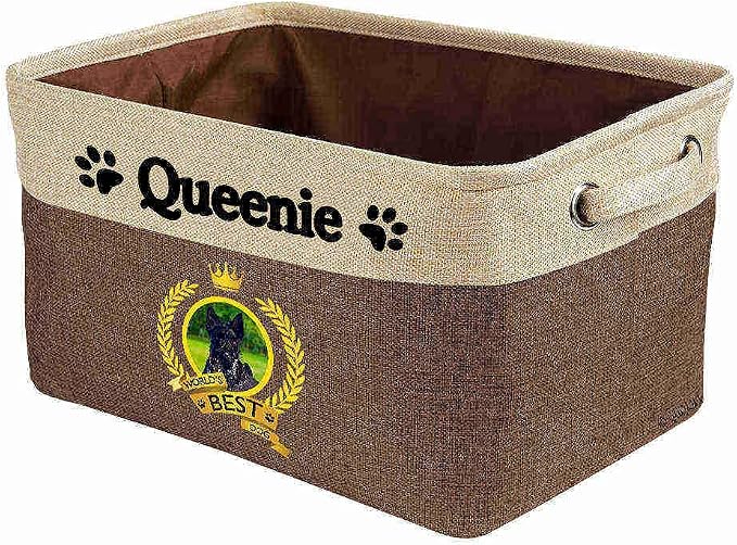 Custom Name Collapsible Dog Toy Storage Basket Bin World's Best Dog Black Scottish Terrier Foldable Pet Toy Box Closet Shelf Baskets Organizer for Bedroom Home Dog Cat with Handles Brown
