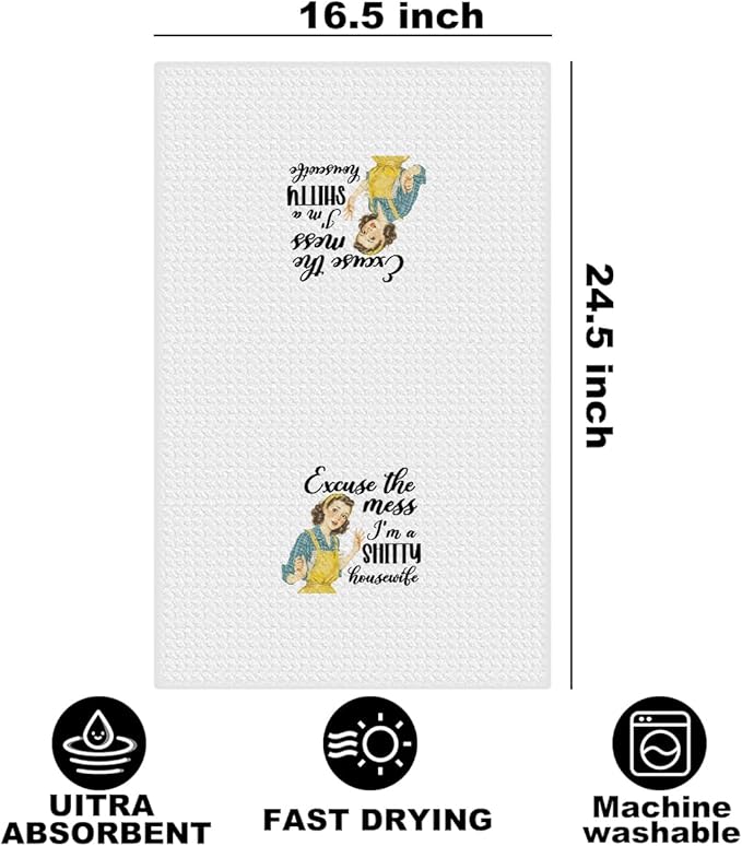 Hanamiya Na Funny Kitchen Towels, Hostess Gifts for Women, Reusable Tea Towels for Kitchen Home Farmhouse Decor, Funny Waffle Weave Dish Drying Towel, Ladies Gifts for Women Mom, 24x14 Inch
