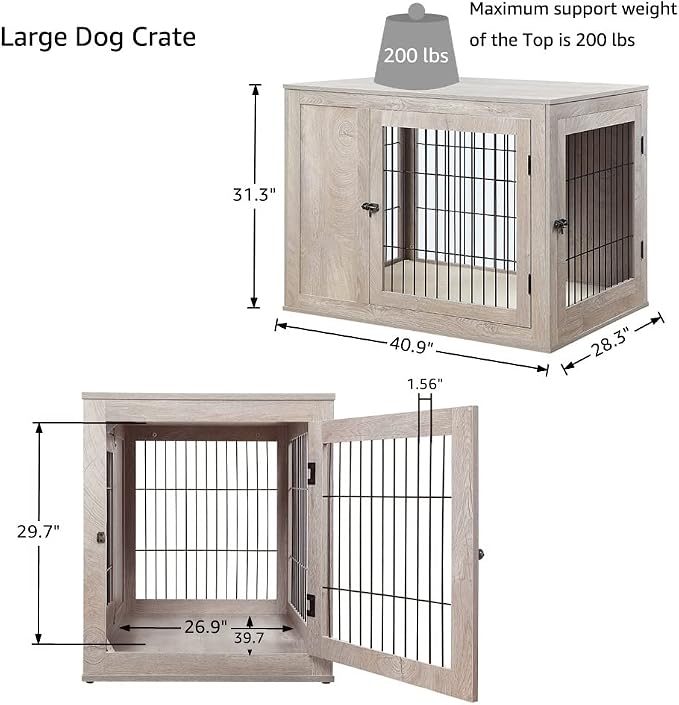 unipaws 41 Inch Furniture Style Dog Crate for Medium Large Dogs | Indoor Dog Stuff Kennel, Modern Decorative Wood Wire Cage, Pretty Cute End Side Table Nightstand, Walnut