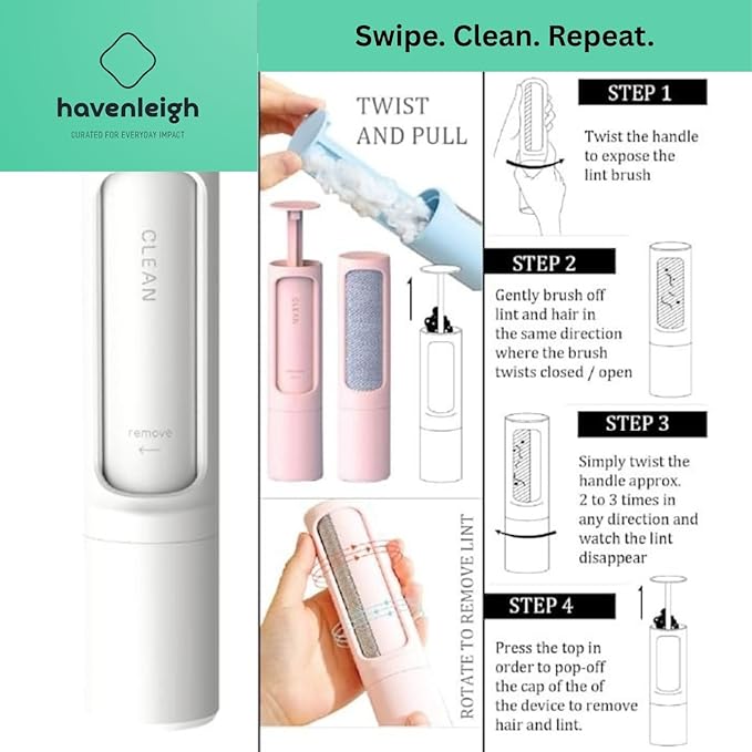 Reusable Lint Brushes for Pet Hair on Clothes & Soft Fabrics, Compact Self-Cleaning Pet Hair Roller, Portable & Travel-Friendly, Rotating-Design, No Refills Needed (Vanilla Cloud)