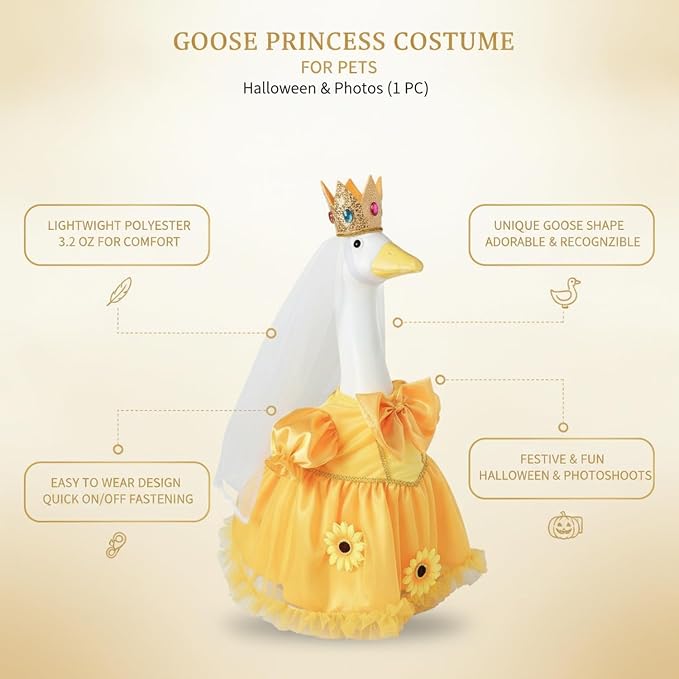 9.84 x 7.87 Inch Yellow Goose Costume for Dogs, Lightweight Polyester Pet Outfit for Halloween Party Photo Prop