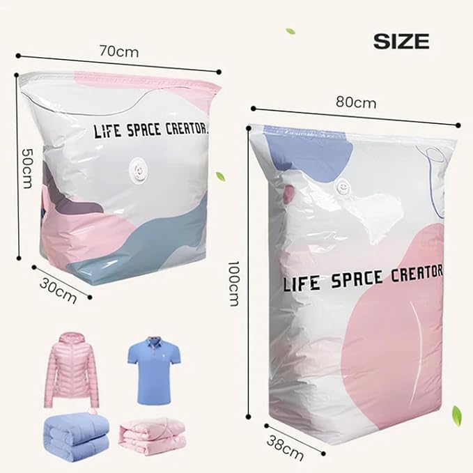 No‑pump Vacuum Storage Bags - 3-Sec Fast Compression, Heavy-Duty Travel Vacuum Bags Without Pump, Reusable Large Cube Vacuum Seal Bags, Press & Seal, Keeps Clothes Dry & Dust‑Free (M,4PCS)