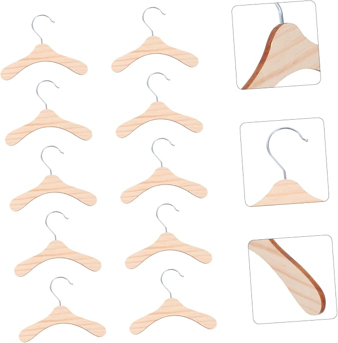 Hemobllo 10pcs Wooden Pet Clothes Hangers Small Portable Dog Apparel Rack Lightweight Compact Pet Costume Organizer in Silver and Wood Color