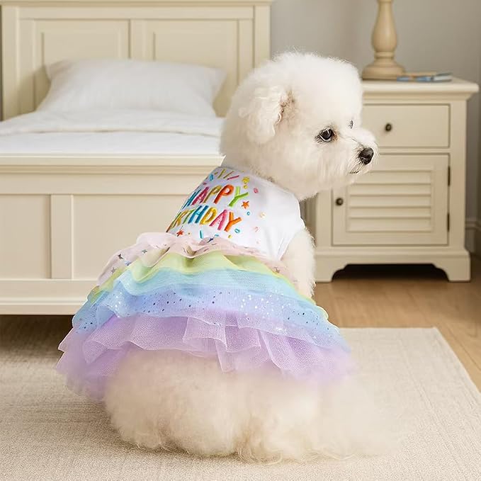 Dog Birthday Outfit Girl Puppy Princess Tutu Dress for Small Dogs Pet Birthday Cake Dresses Cat Birdhay Decoration Haliday Pet Apparel (Coloful, X-Small)