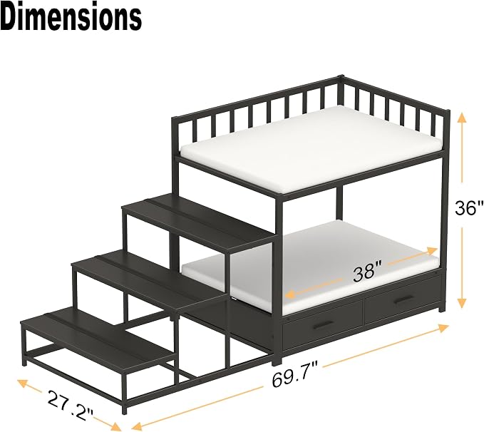 GDLF Dog Bunk Bed for Large Dogs with Stairs and Storage, Non-Slip Surfaces | Ideal for bedrooms, windows, and bedside lounging, with storage drawers and non-slip surfaces.