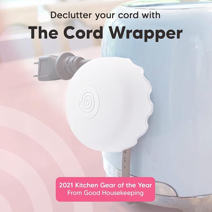 2-Pack Patented Heat-Resistant Cord Organizer for Appliances, Kitchen, Computers & More | Stick-On Cord Wrappers with Flexible Base, Secure Scalloped Edge, White (3 x 1.5 Inches)