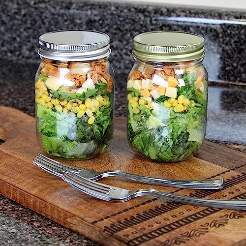 Cornucopia Brands 16-Ounce Clear Plastic Mason Jars (8-Pack, Silver Metal Lids); PET BPA-Free Mason Jars w/One Piece Lids, 2-Cup/Pint Capacity
