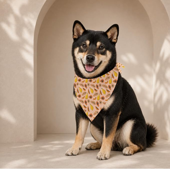 Papaya Dog Bandana, Tropical Fruit Pattern Pet Triangle Scarf for Small Medium Dogs, Cute Puppy Bandana for Daily Wear Walks Picnic Birthday Party Family Photos