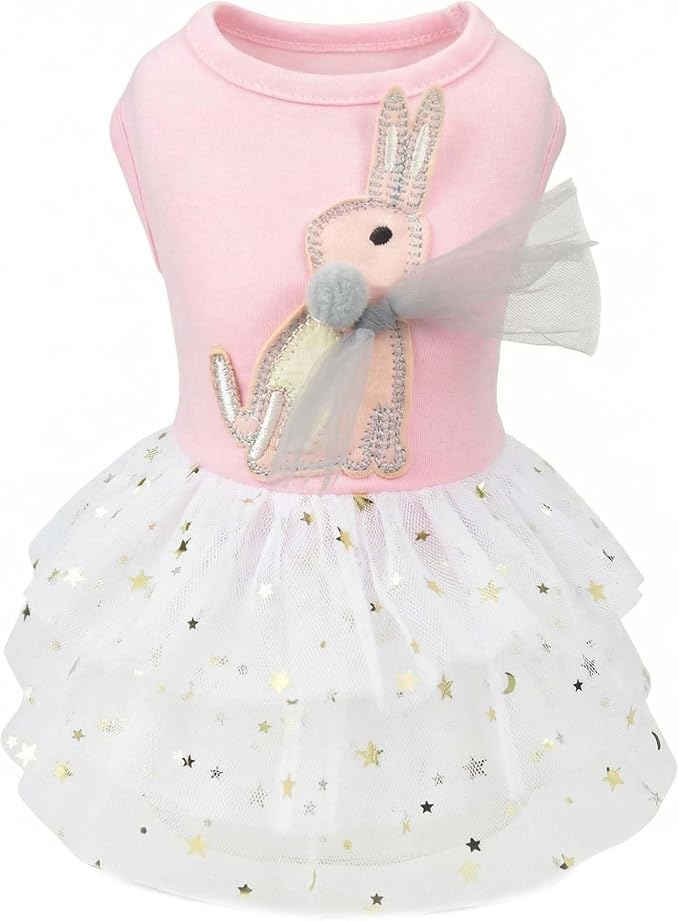 FLAdorepet Happy Easter Dog Dress Pink Bunny Pet Cat Puppy Dresses Tutu Skirt Summer Small Dog Girl Shirt Clothes Rabbit Costume(Rabbit, Small)