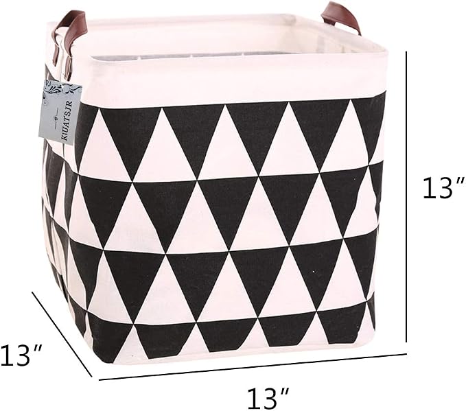 Square Canvas Toy Storage Bins Basket with Handle Collapsible Toy Organizer for Nursery Storage, Kid's Toy & Laundry, Gift Basket (Black Triangle)