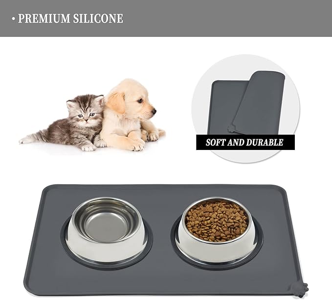 Reopet Waterproof Pet Feeding Mat, Non-Slip Silicone Placemats for Dog Cat Food and Water Bowl, High Raised Edges to Prevent Spills and Protect Floors