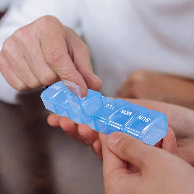 2 PCS Travel Pill Organizer, Small & Lightweight (Blue) | Weekly 7 Day Pill Organizer, Pill Organizer with Labels, Cute Medicine Organizer for Purse, Daily Pill Container