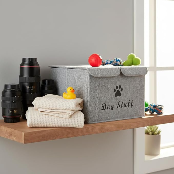 Morezi Large Dog Toy Storage Box with Lid Basket Organizer - Perfect Collapsible Bin for Living Room, Playroom, Closet, Home Organization - Snow Gray