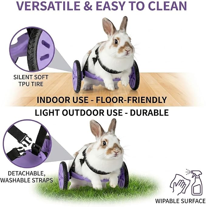 Adjustable Pet Wheelchair for Back Legs, Lightweight Rabbit Wheelchair for Hind Leg Support, Small Animal Mobility Cart for Bunny and Guinea Pig, Compatible with Mini Breeds (Rabbits, Guinea Pigs)