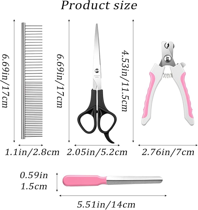 4 PCS Professional Pet Claws Nail Clipper Trimmers, Dogs and Cats Grooming Tools, Metal Dog Comb for Small, Medium and Large Breeds, Cats, Rabbits, Guinea Pigs with Safety Guard to Avoid Over Cutting
